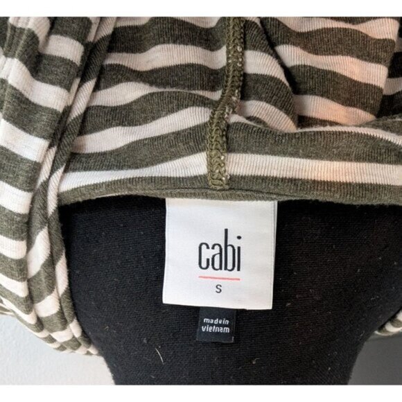 Cabi Playoff Hooded Blouse Lightweight Green and White Striped Hoodie Style 5731 - Picture 3 of 10